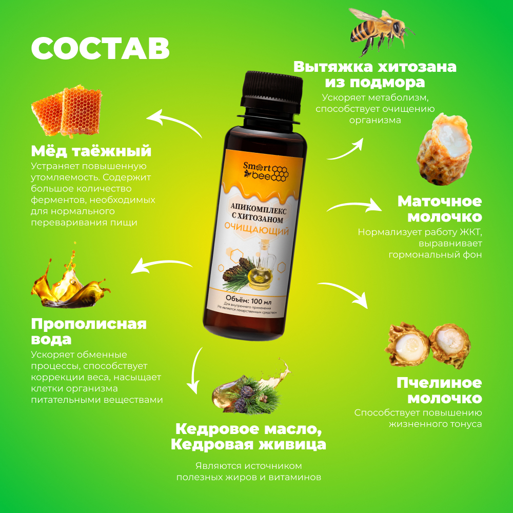 Апикомплекс Smart Bee очищающий с хитозаном 100 мл - фото 4