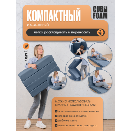 Пуф-матрас раскладной CUBes FOAM S синий флок