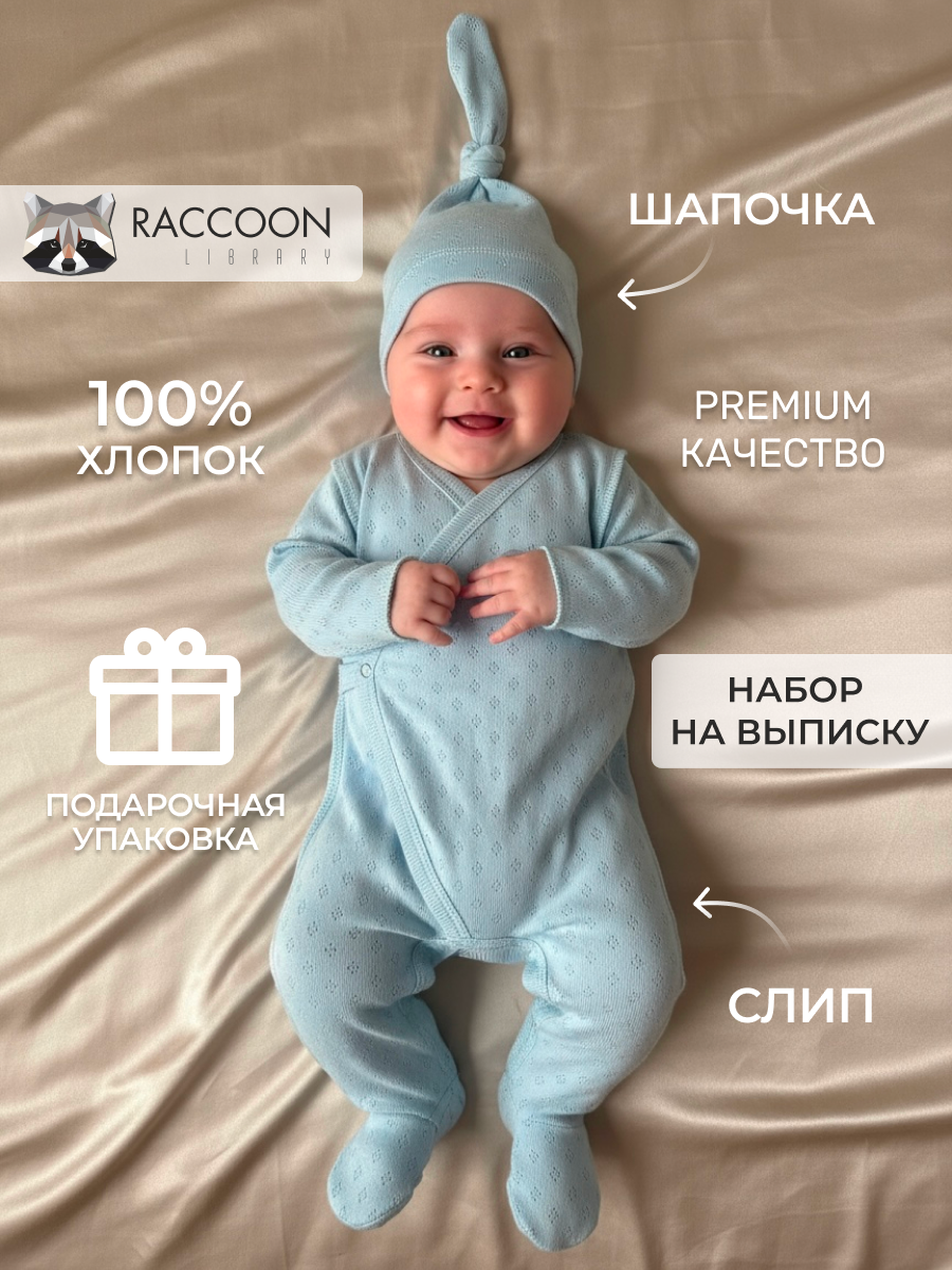 Комплект RACCOON Library 182_Комплект_ромбик_слип_шапочка_голубой - фото 2