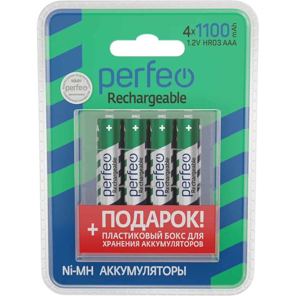 Аккумуляторные батарейки Perfeo Ni-Mh 1100 мАч ААА 4 штуки - фото 1