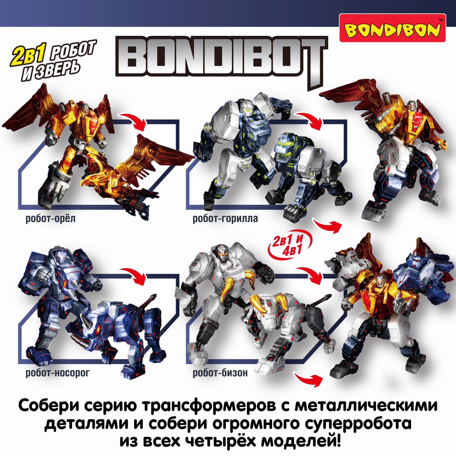 Фигурка Bondibon трансформер Робот бизон 2в1 - фото 10