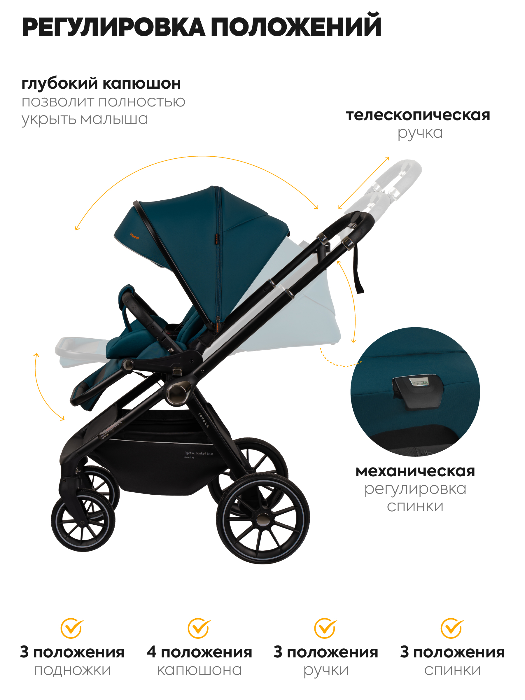 Коляска 3в1 JOVOLA Pepper 3в1 зеленый - фото 10