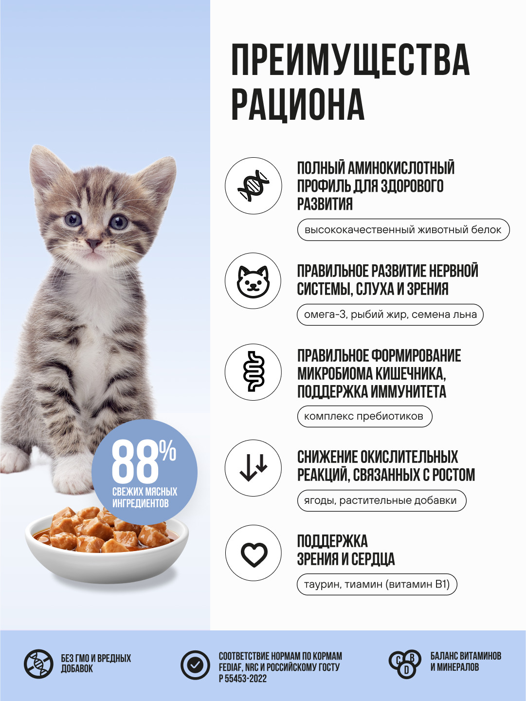 Полнорационный влажный корм BOWL WOW в соусе для котят и беременных кошек с белой рыбой и тыквой 85г - фото 4