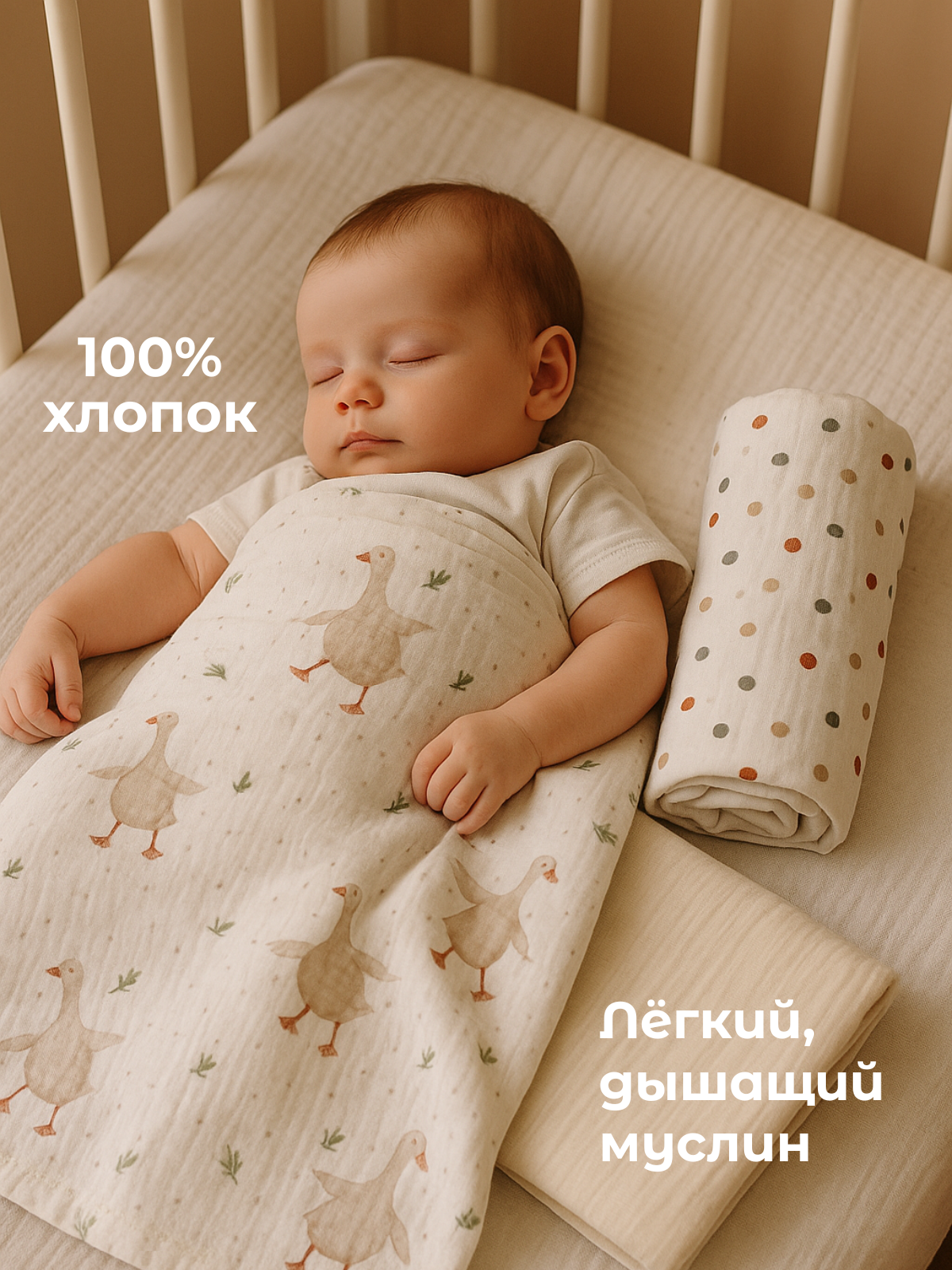Пелёнка Сонный ежик Муслиновые пеленки муслин 100х130 см 3 шт. - фото 4