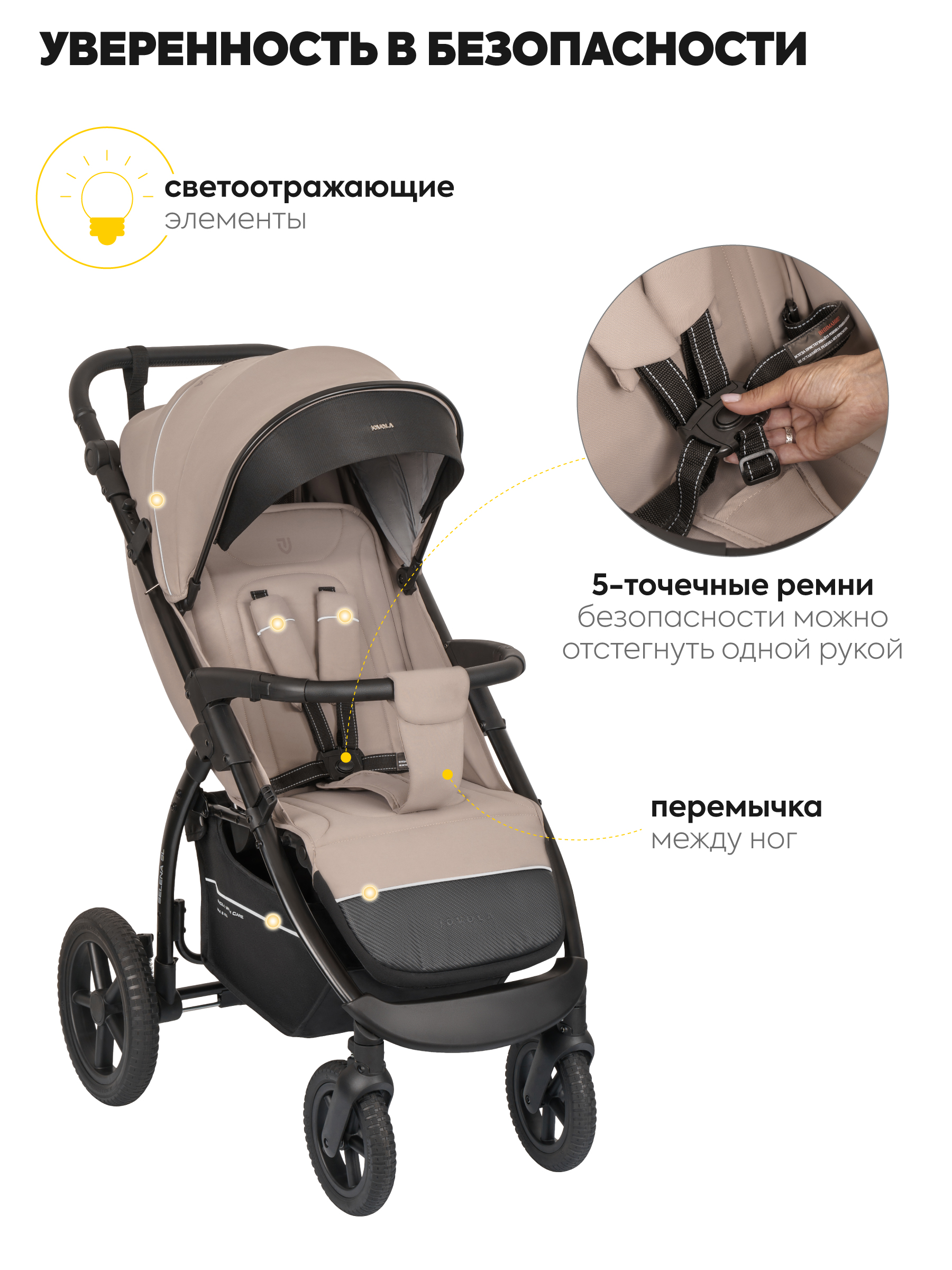 Коляска прогулочная JOVOLA Selena SL, всесезонная бежевый - фото 8