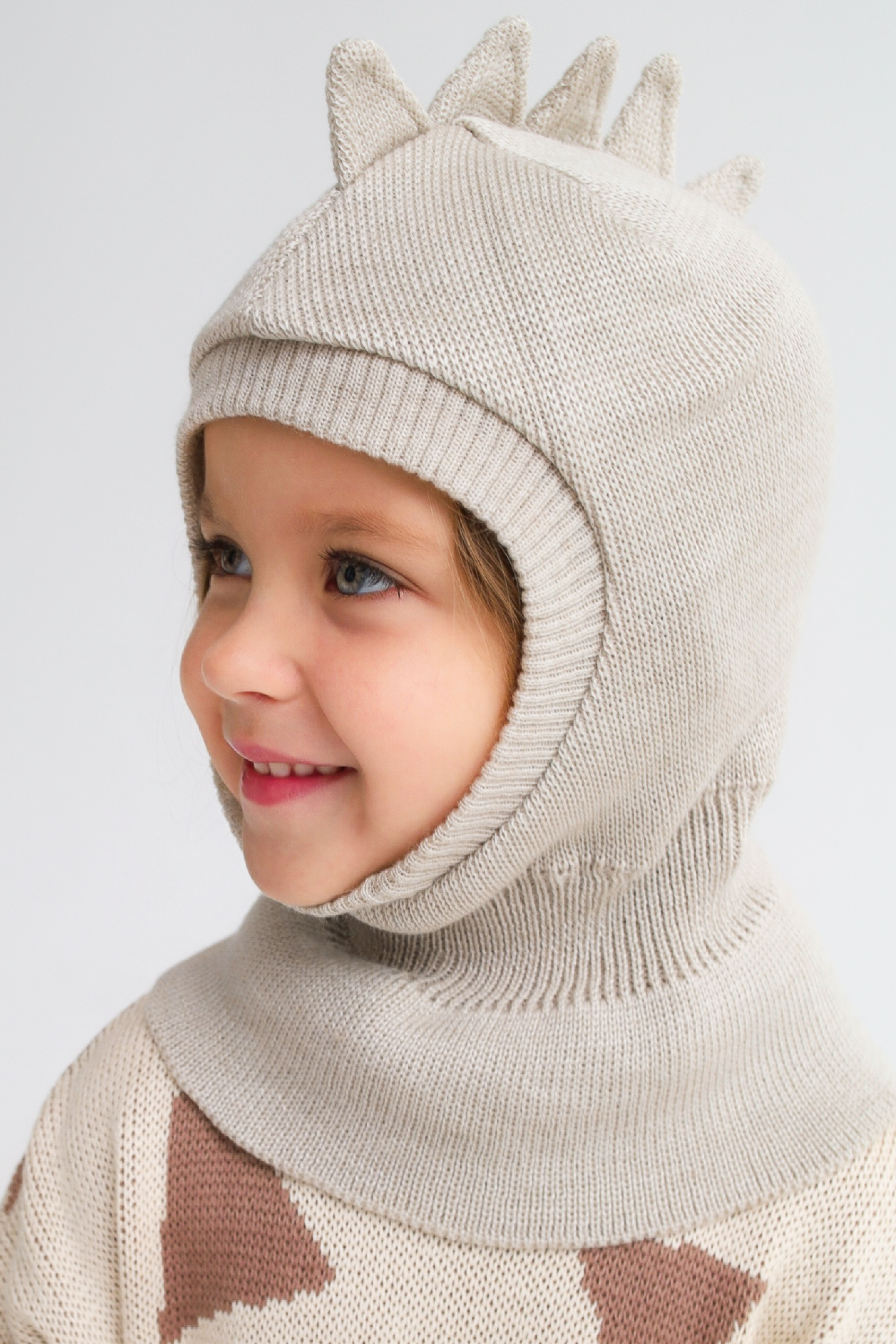 Шапка-шлем MINIDINO ВЯЗ-Ш-006/10003Шлем Дино ангора на флисовой подкладке 2.0 - фото 3