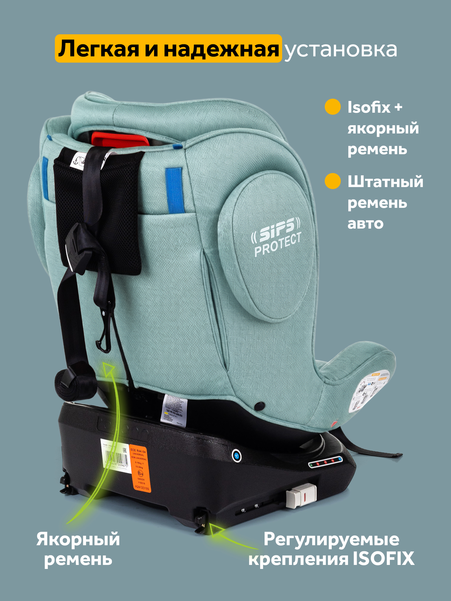 Автокресло Osann Eno 360 Sky 0-36 кг Isofix 0+/1/2/3 (0-36 кг) бирюзовый - фото 3