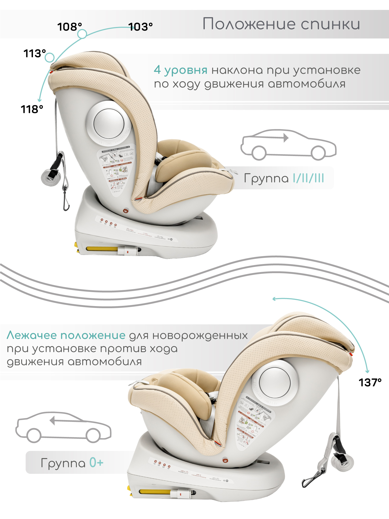 Автокресло Amarobaby Champion Isofix 0+/1/2/3 (0-36 кг) бежевый - фото 11