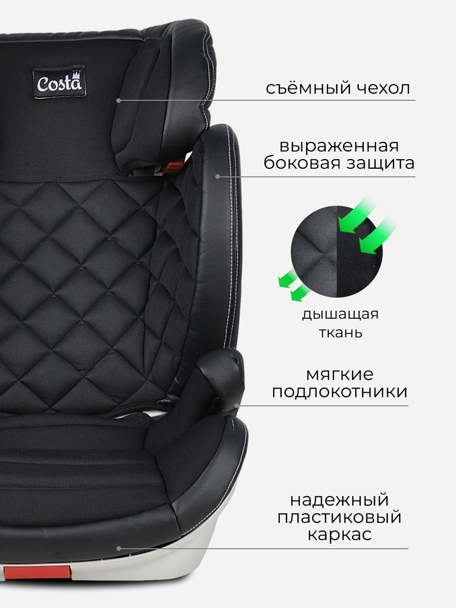 Автокресло Costa YB802 Isofix 2/3 (15-36 кг) черный - фото 2