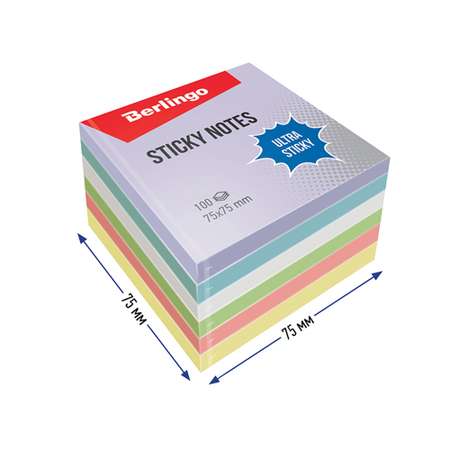 Самоклеящийся блок BERLINGO Ultra Sticky 75х75мм 6х100 листов