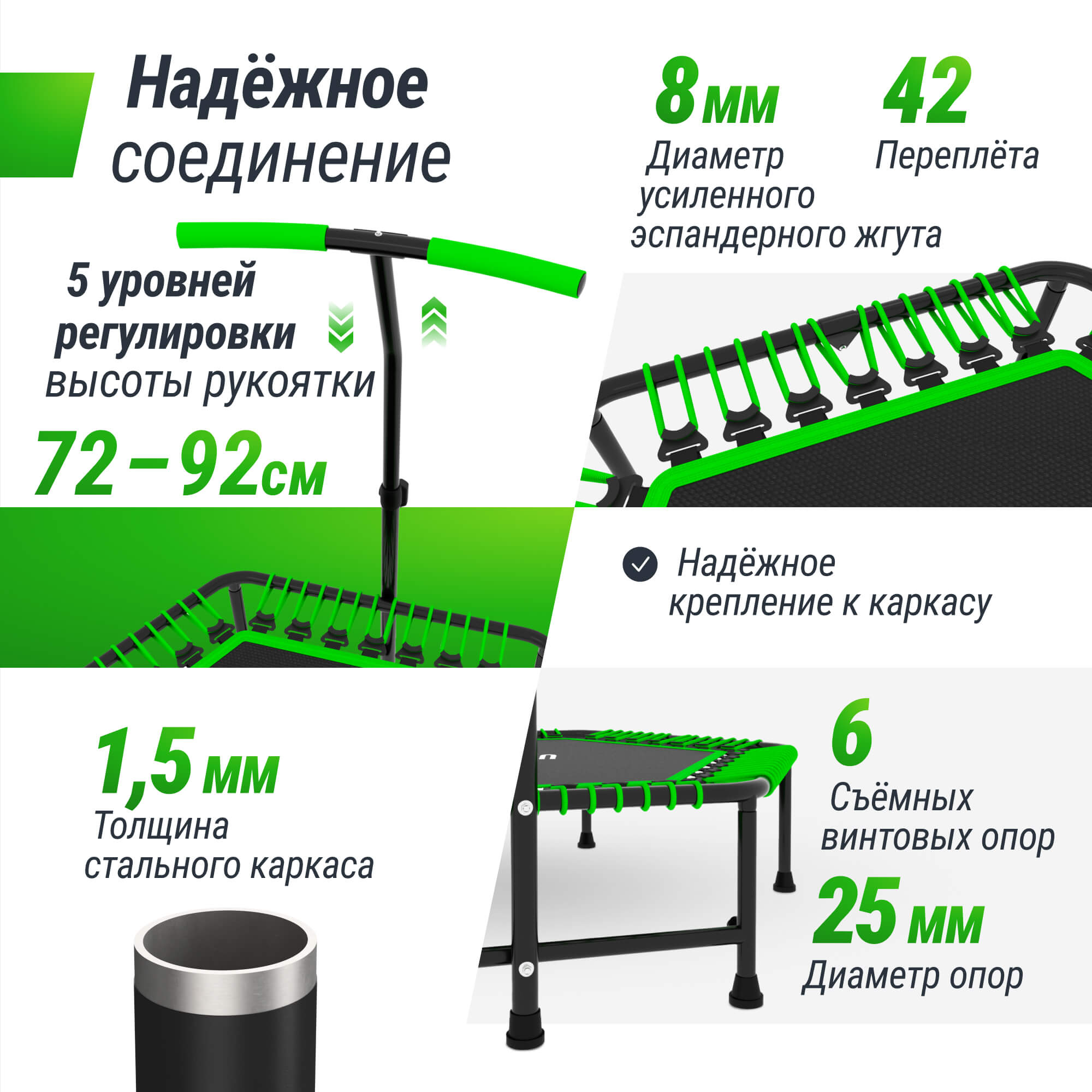 Батут спортивный с ручкой UNIX line Fitness Green диаметр 125 см до 130 кг фитнес батут джампинг батут - фото 2