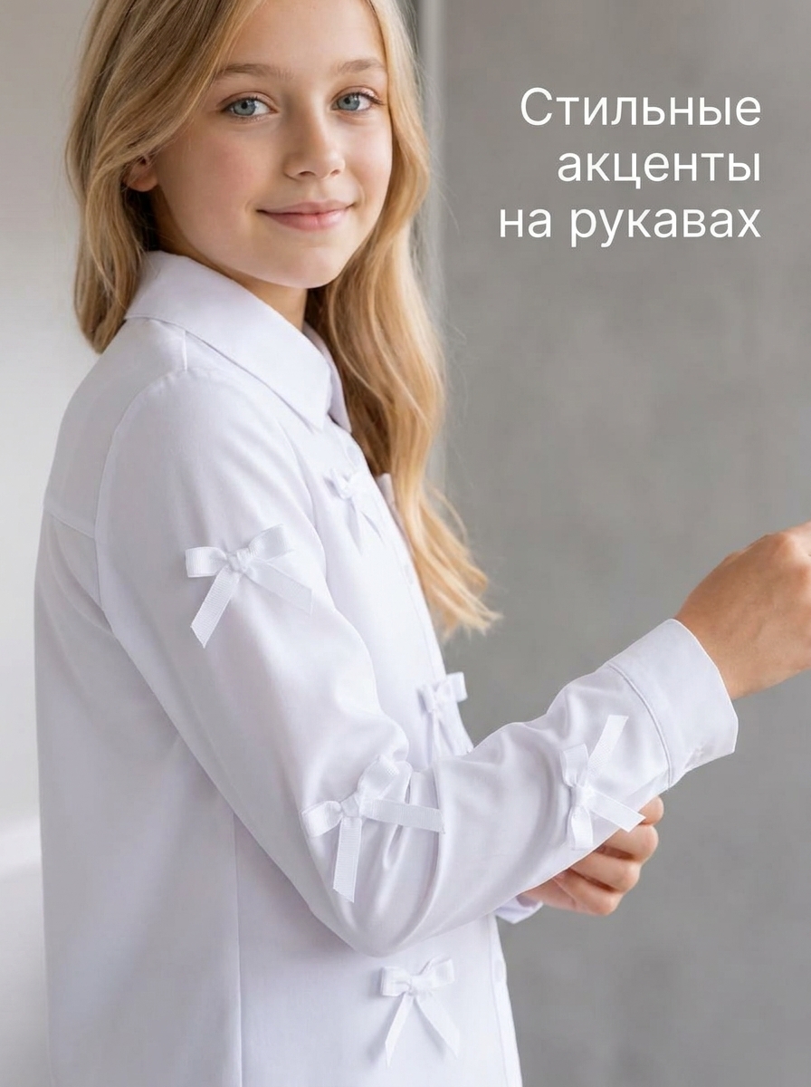 Блузка iUkoworld Блузка для девочки школьная с длинным рукавом и бантиками - фото 4