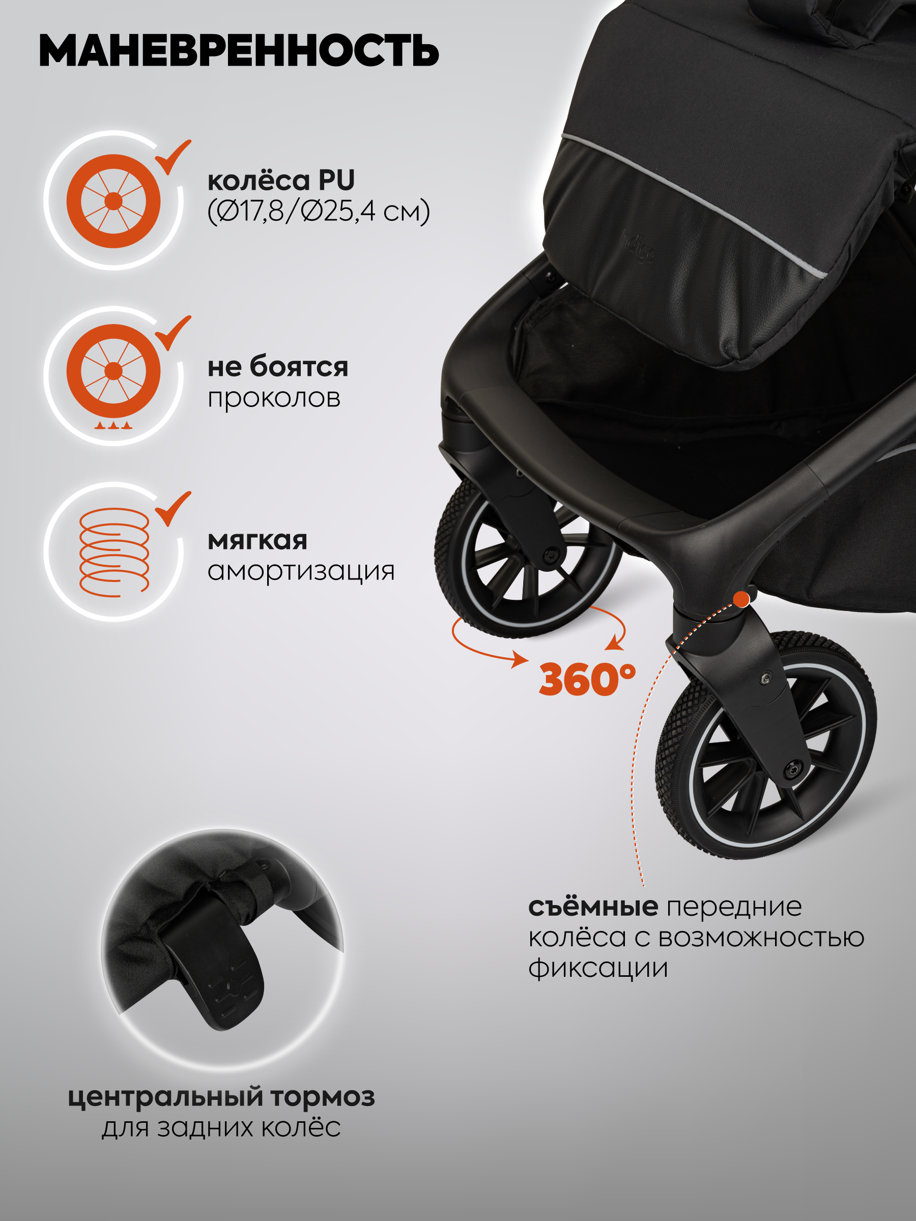 Коляска прогулочная Indigo Wind с автосложением, черный - фото 8