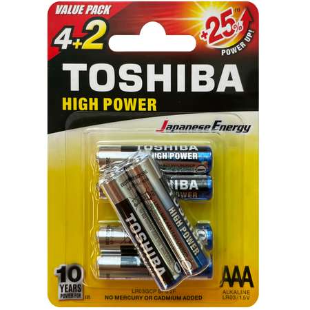 Батарейки Toshiba LR03 щелочные alkaline Мизинчик High Power 6шт AAA 1.5V