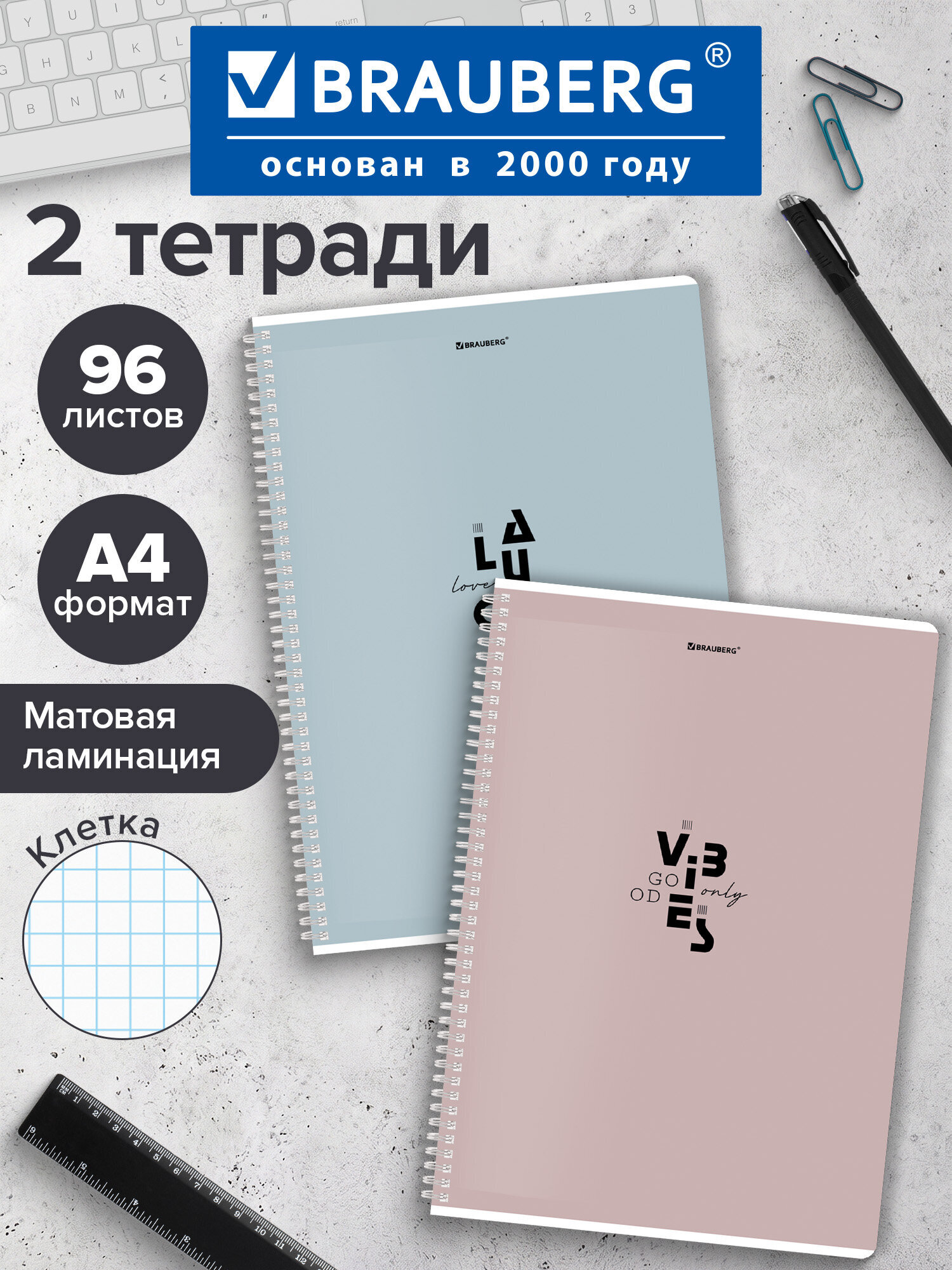 Тетрадь Brauberg клетка 96 лист. 2 шт. - фото 1