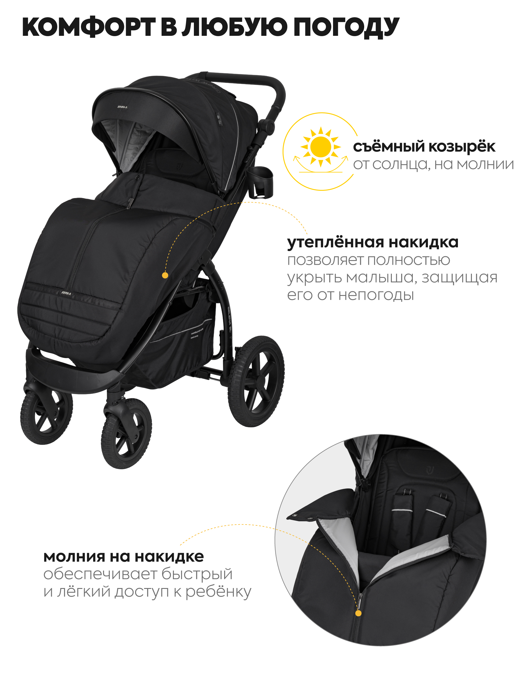 Коляска прогулочная JOVOLA Selena SL, всесезонная черный - фото 9