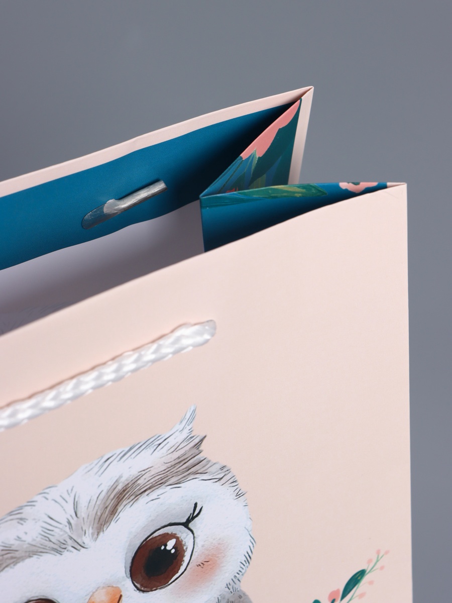 Пакет подарочный Арт и Дизайн Мудрая совушка бежевый - бирюзовый 18×22.3×10 см - фото 5