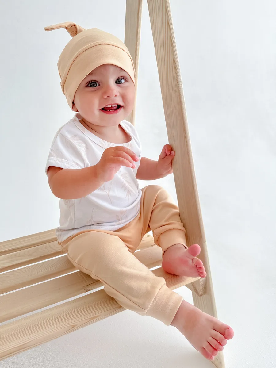 Футболка и штанишки с шапочкой Супер Пупс нбр/фут/штан/шпкбежевыйветочки - фото 8