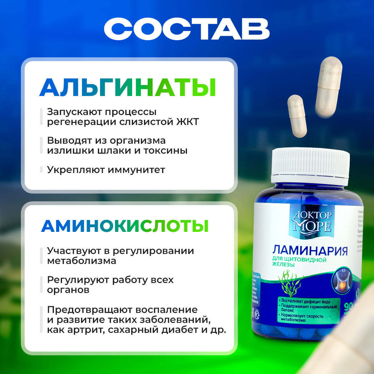 Железа Хелат и Ламинария Японская Доктор Море Для улучшение памяти и концентрации внимания, очищаение организма - фото 13