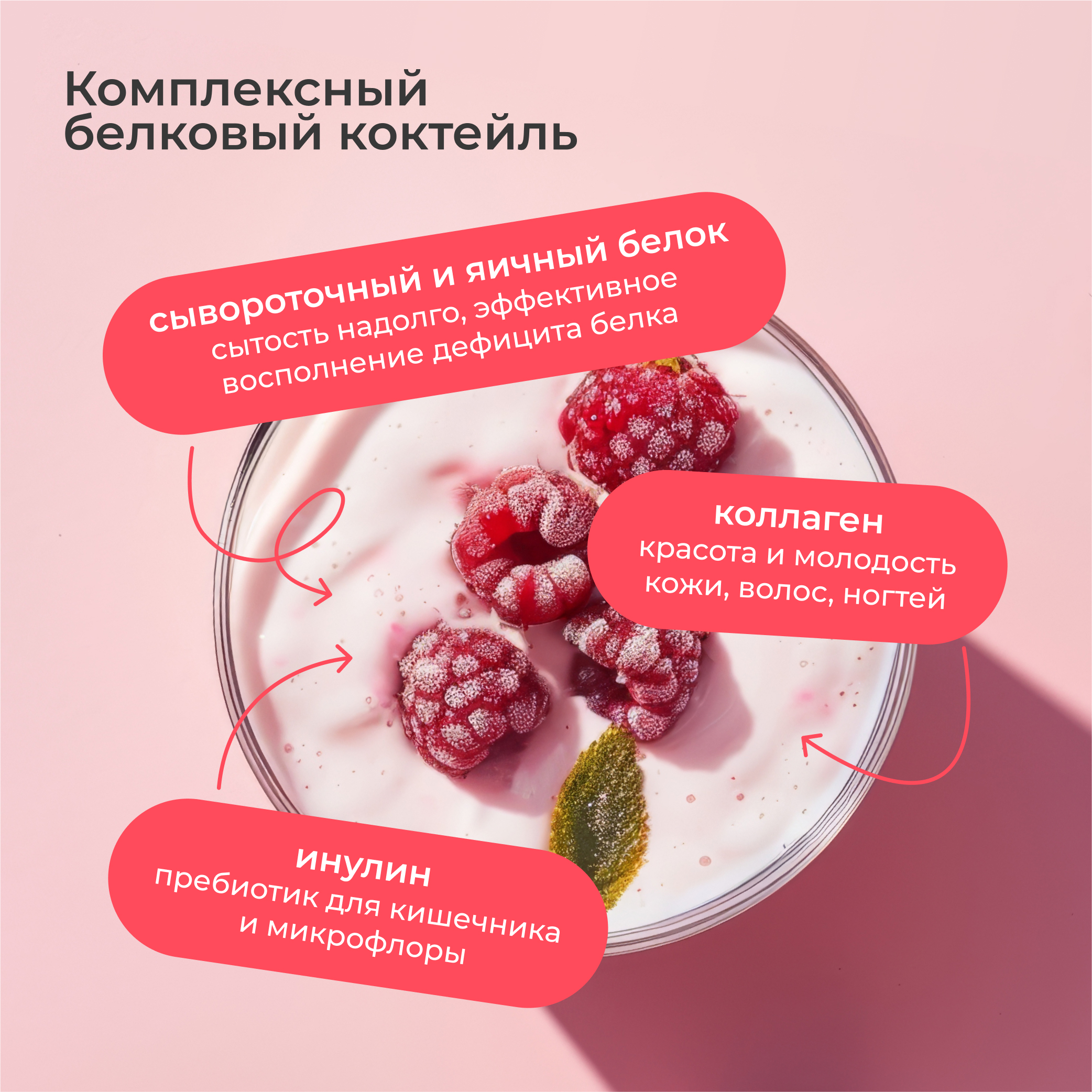 Протеиновый коктейль для похудения LeafToGo белковый коктейль для похудения без сахара, спелая малина, 450 г - фото 2