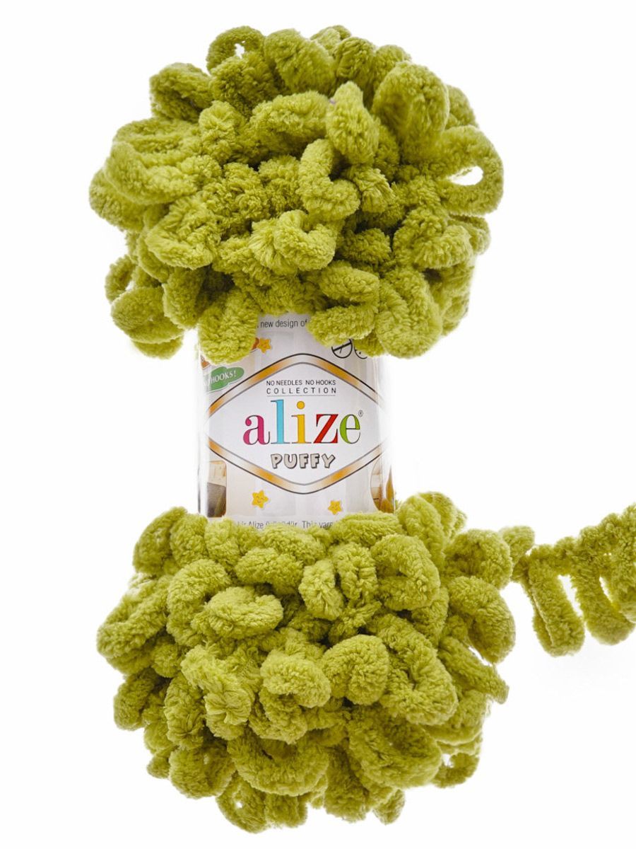 Пряжа для вязания Alize puffy 100 г 9 м микрополиэстер фантазийная плюшевая 11 фисташково-зеленый 5 мотков - фото 4