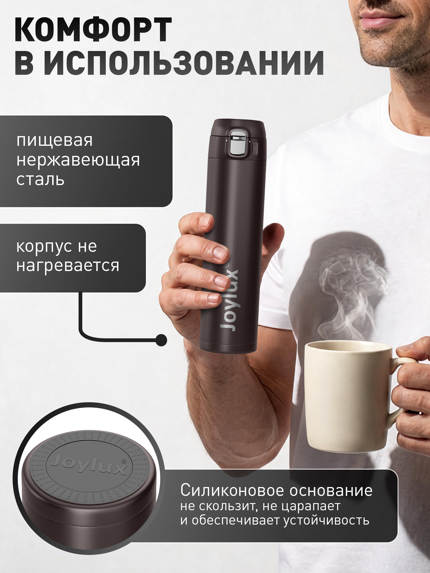 Термокружка Joylux автомобильная 520 мл для кофе и чая - фото 5