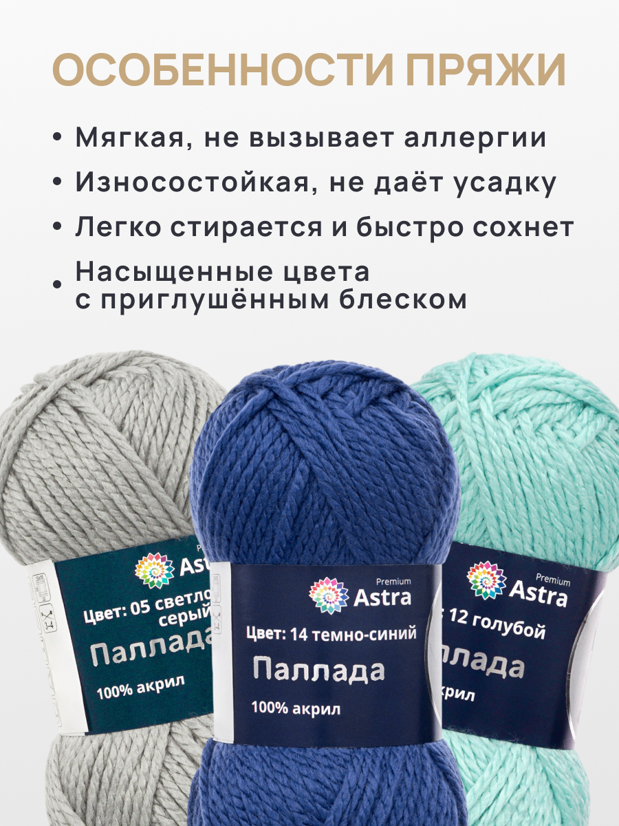 Пряжа Astra Premium Паллада акриловая 100 г 100 м 14 темно-синий 3 мотка - фото 5