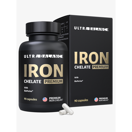 Железо хелатное премиум UltraBalance Iron Chelated Premium with BioPerine витамины хелат с пиперином 90 капсул