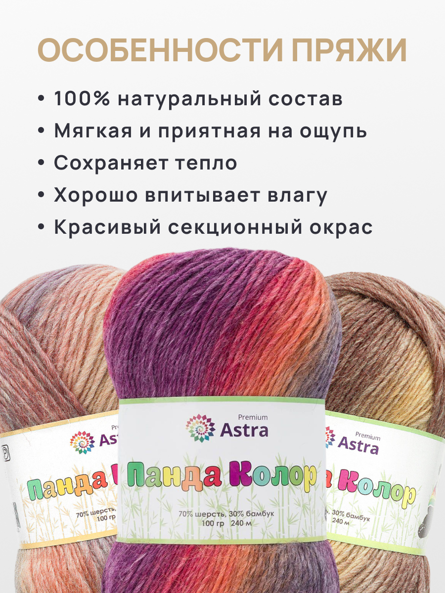 Пряжа для вязания Astra Premium Панда Колор 100 г 240 м 3 шт - фото 3