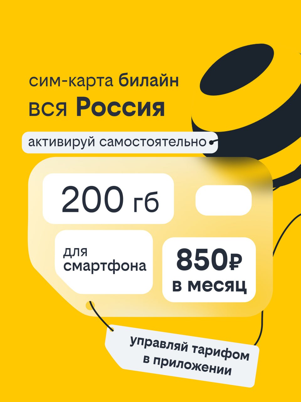 Сим-карта Билайн, Вся Россия, 200 ГБ - фото 1