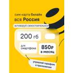 Сим-карта Билайн, Вся Россия, 200 ГБ