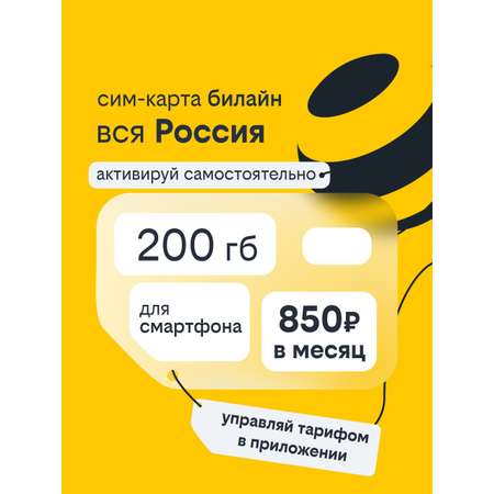 Сим-карта Билайн, Вся Россия, 200 ГБ