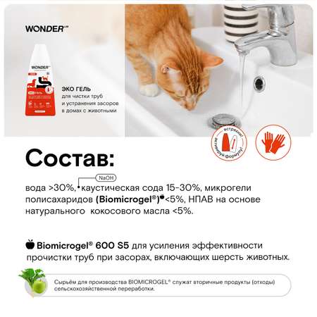Гель для чистки труб и устранения засоров в домах с животными WONDER Lab 1.1л