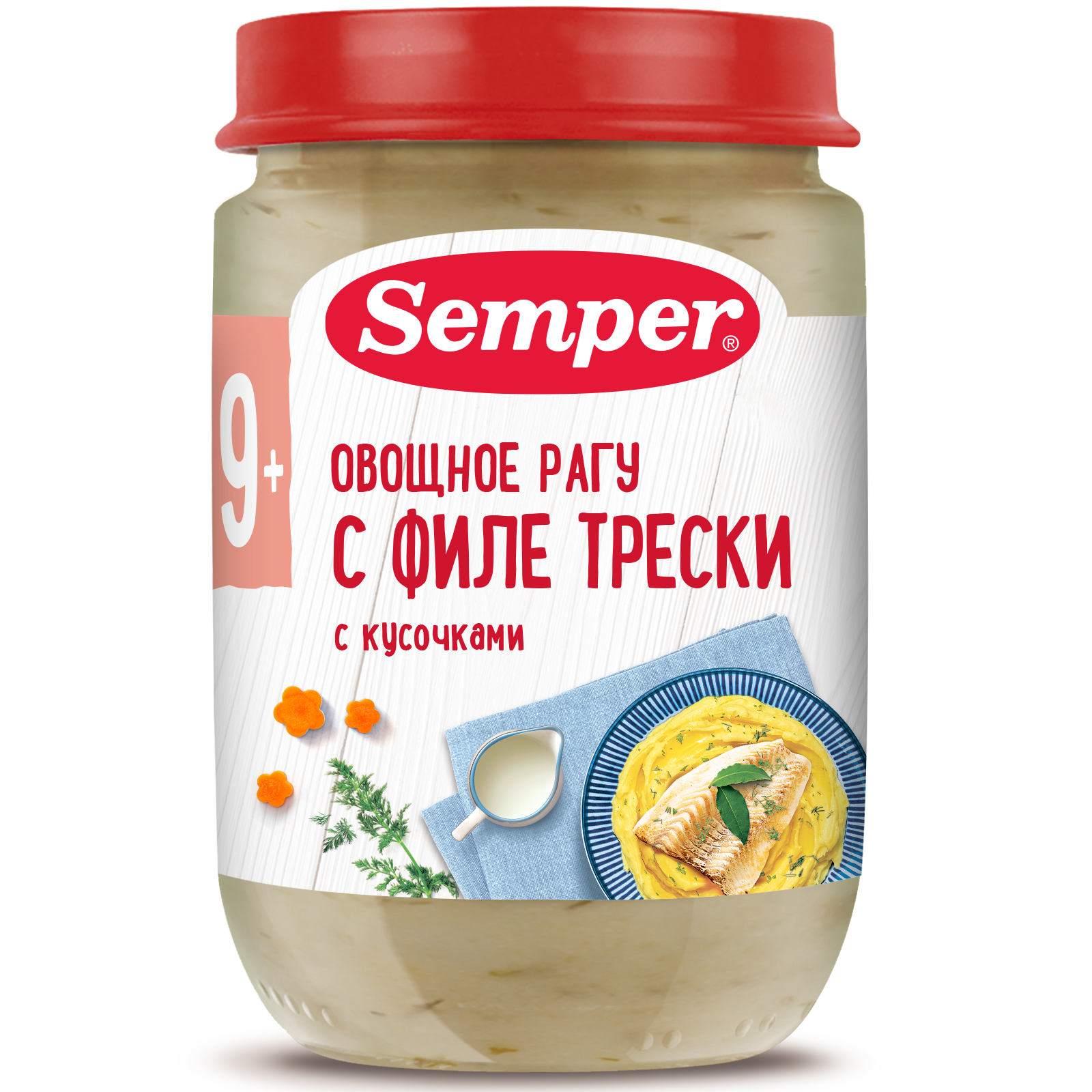 Пюре Semper Рагу овощи-филе трески с 9 мес 190 г - фото 1