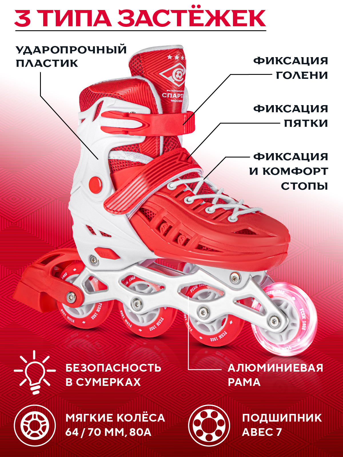 Роликовые коньки ФК Спартак Москва M 34-37 - фото 2