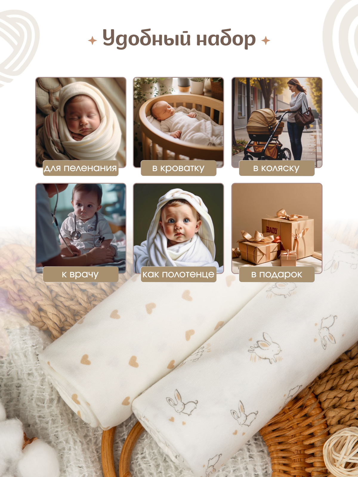 Пелёнка inlovery трикотаж 90х120 см 2 шт. - фото 9