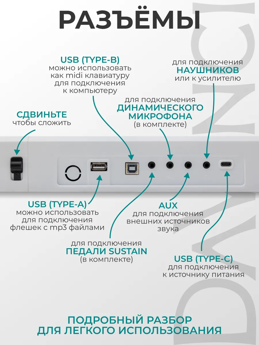 Игрушка музыкальная DaVinci DPP-305 WH синтезатор - фото 5