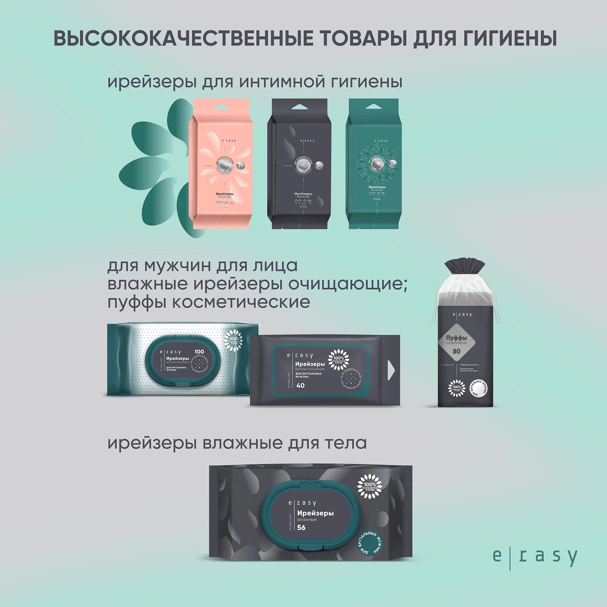 Ирейзеры влажные E-RASY для интимной гигиены мужчин 2х20шт - фото 5
