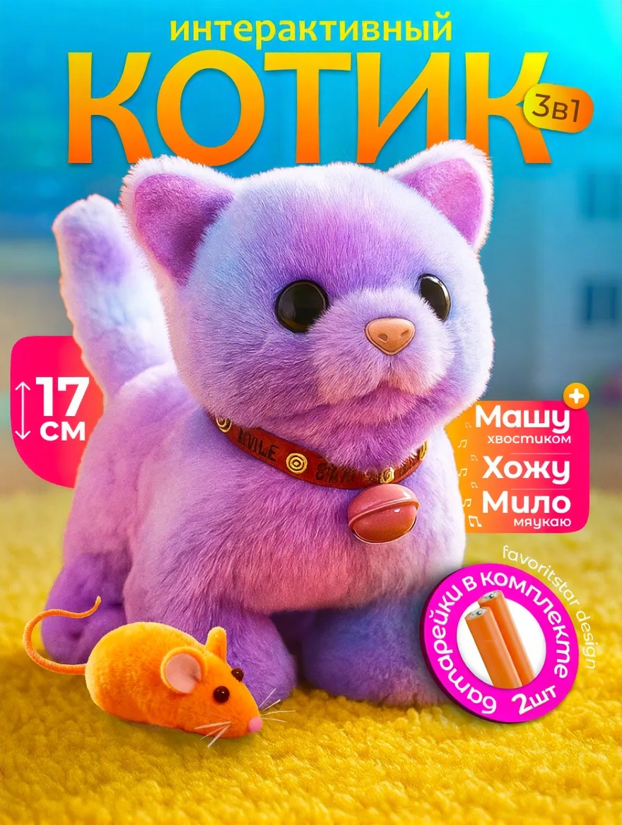 Мягкая игрушка FAVORITSTAR DESIGN котик Кошка интерактивная - фото 1