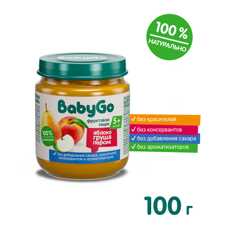 Пюре BabyGo Яблоко-груша-персик с 5 мес 100 г