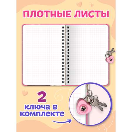 Блокнот Проф-Пресс с замочком на кольцах. Розовый 48 лист.