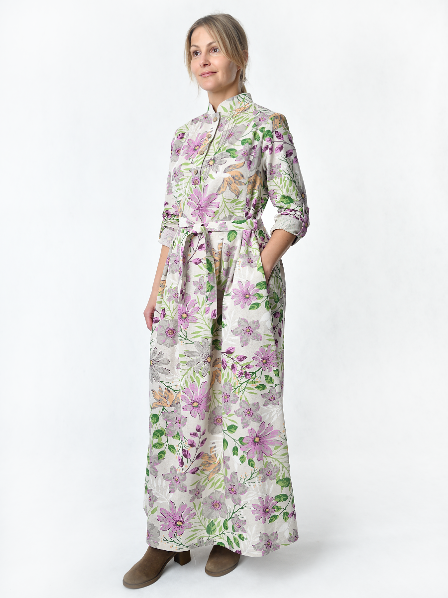 Платье Льняная Горница пл025-02/бежевый-сиреневый-зеленый - фото 10