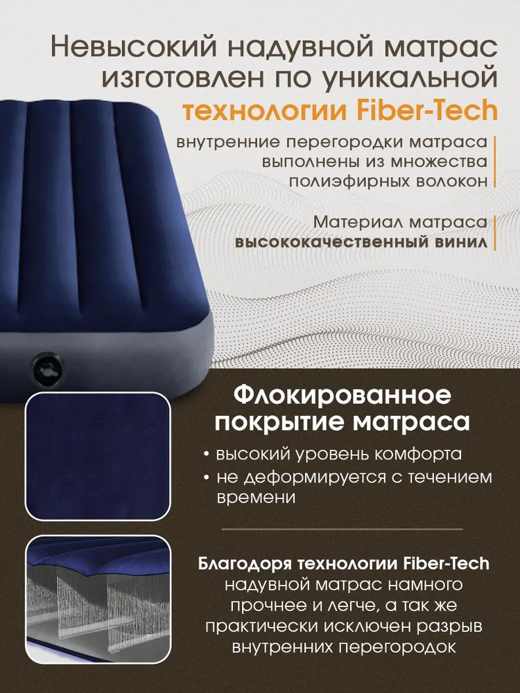 Матрас надувной Intex Classic Downy Airbed Fiber-tech / 76x191x25 см - фото 6