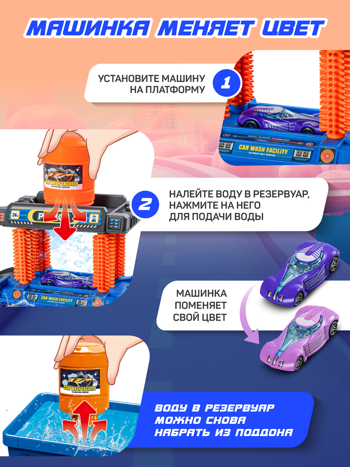 Автомойка AUTODRIVE с машинкой Полиция JB0405576 - фото 3