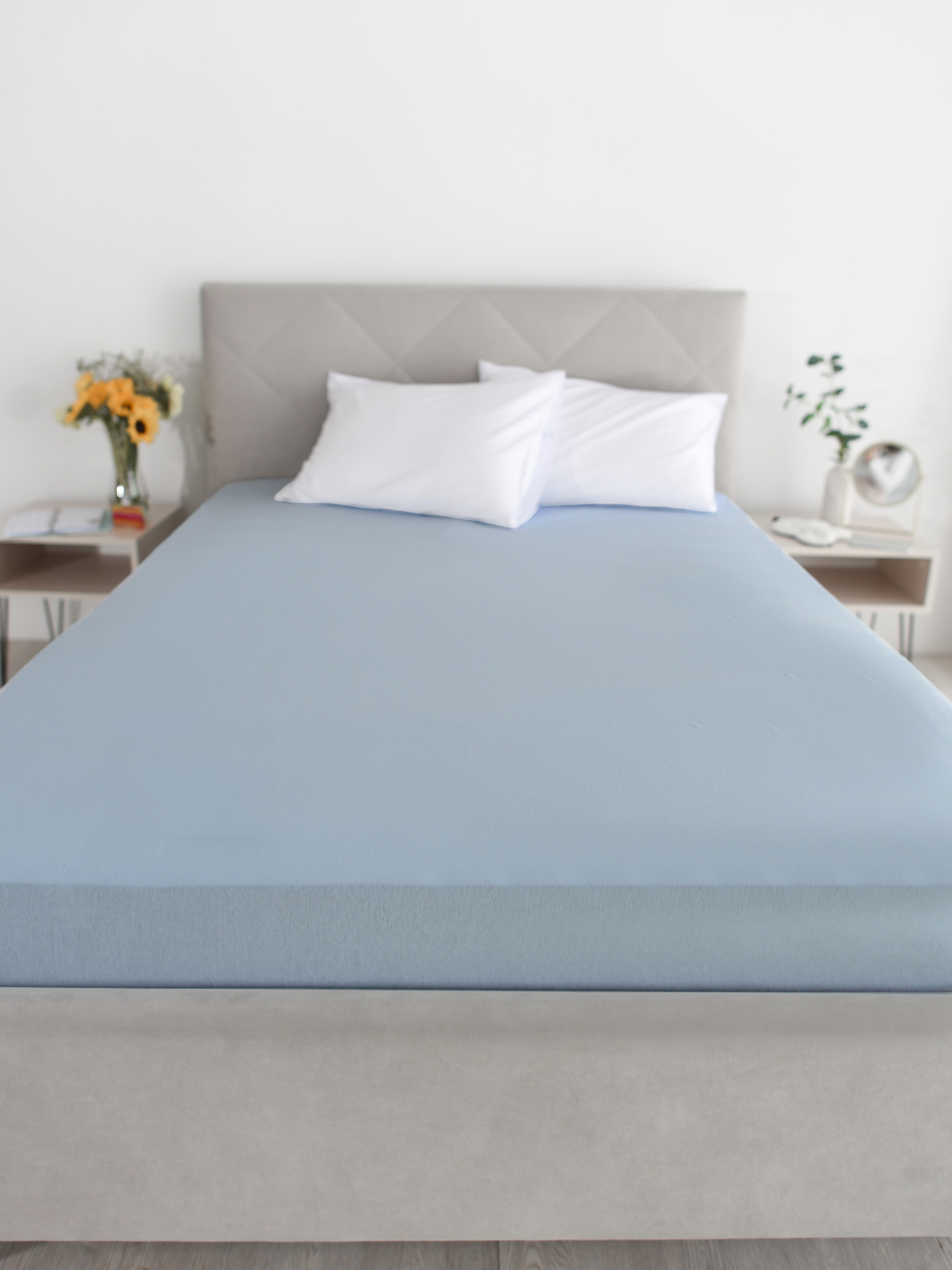 Простыня Селтекс серо-голубой 90 x 200 см на резинке - фото 6