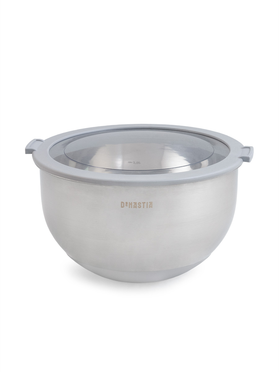 Миска DeNASTIA с прозрачной крышкой 3 л нерж.сталь серый A000338 - фото 7