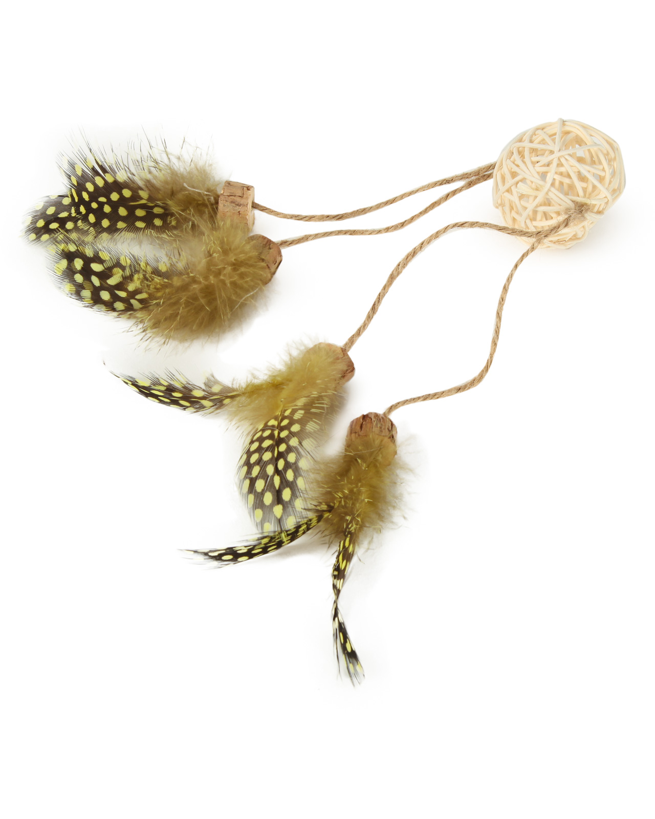 Игрушка для кошек Barbaks Мяч из ротанга с натуральными перьями 17*5*5 см - фото 1