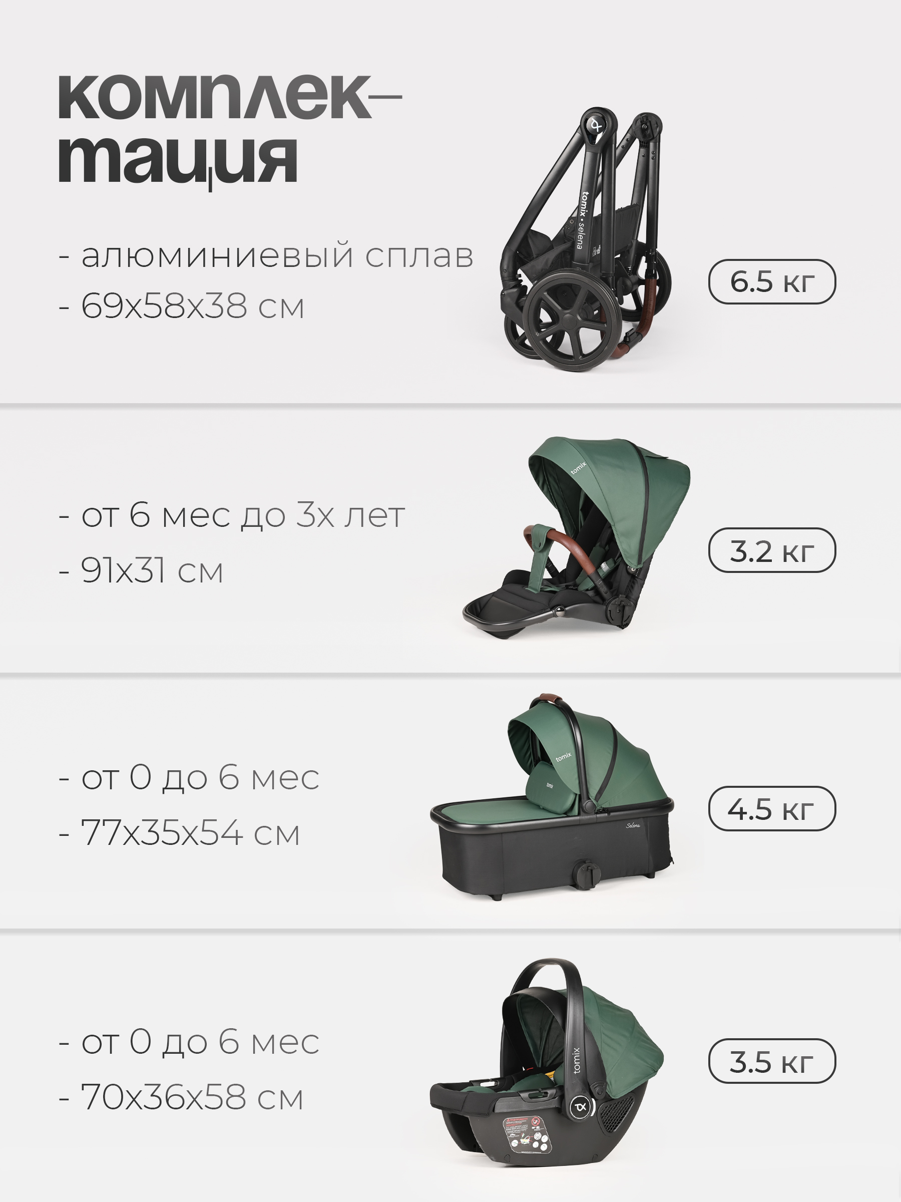 Коляска 3в1 Tomix Selena зеленый - фото 22