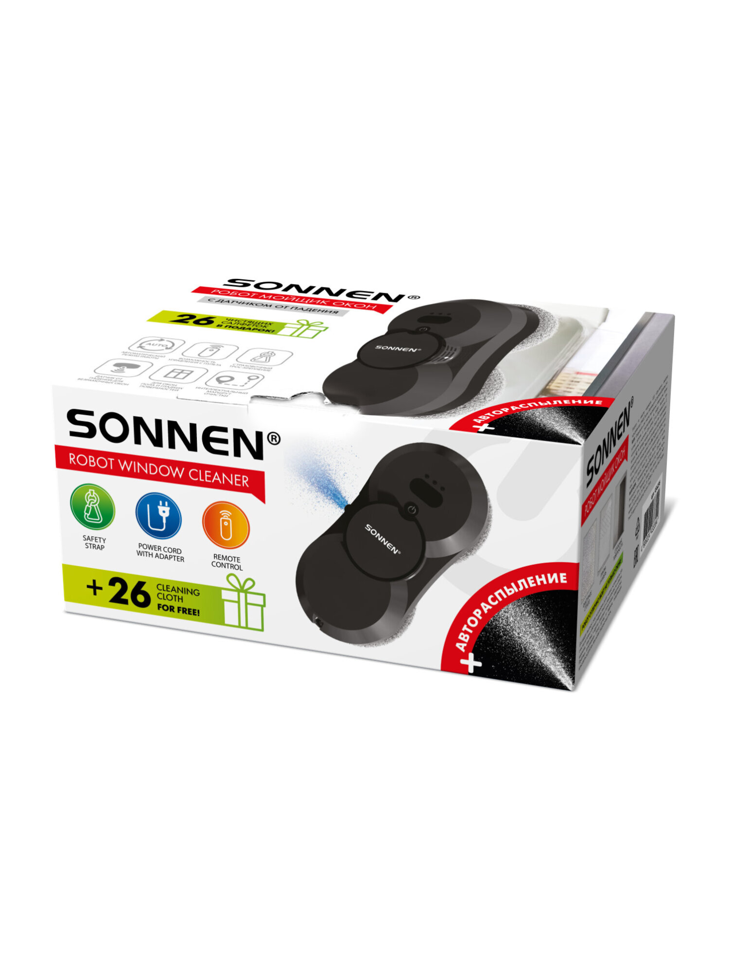 Робот мойщик окон Sonnen с распылением датчик от падения 26 салфеток пульт ДУ - фото 16