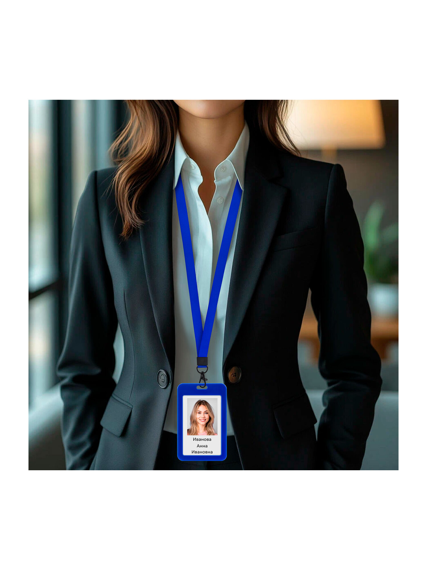 Бейдж Brauberg синий с лентой и карабином - фото 10